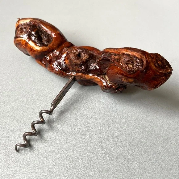 Vintage Burl Wood Cork Screw Corkcrew Bottle Opener Grapevine Vintage French Bar - Picture 5 of 8